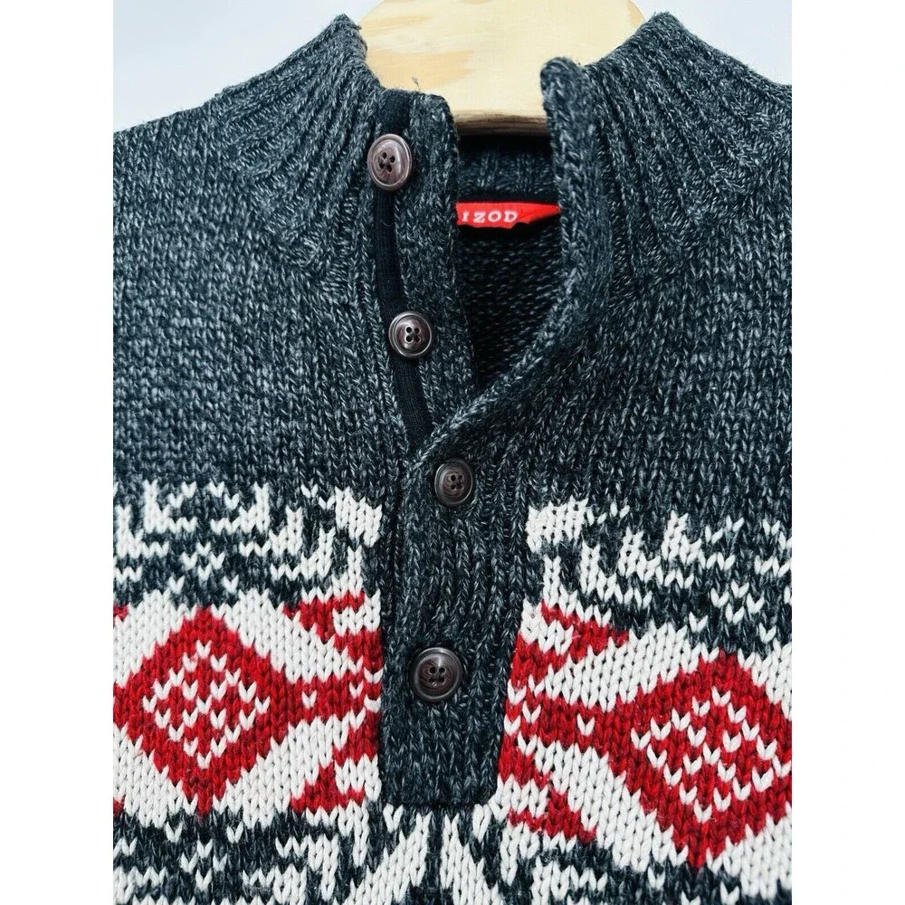 Izod Men's Sweater 1/4 zip Large Snowflake/Christmas Carbon Htr  Size L see note